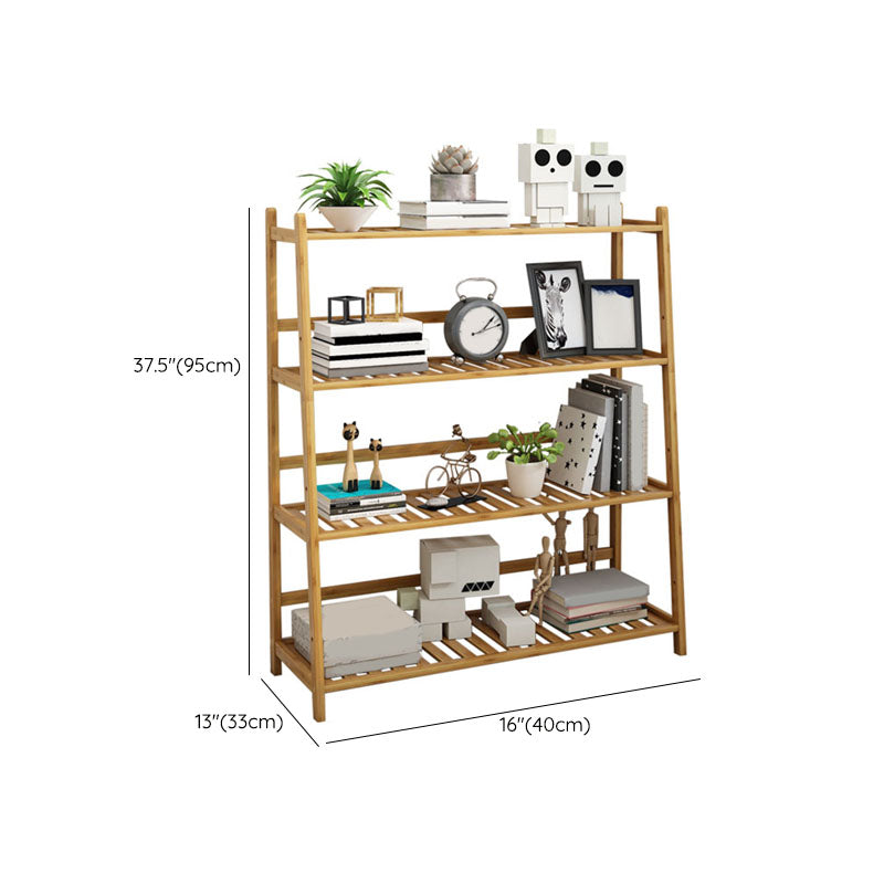 Contemporary Open Back Bamboo Bookshelf Ladder Bookcase with Shelves