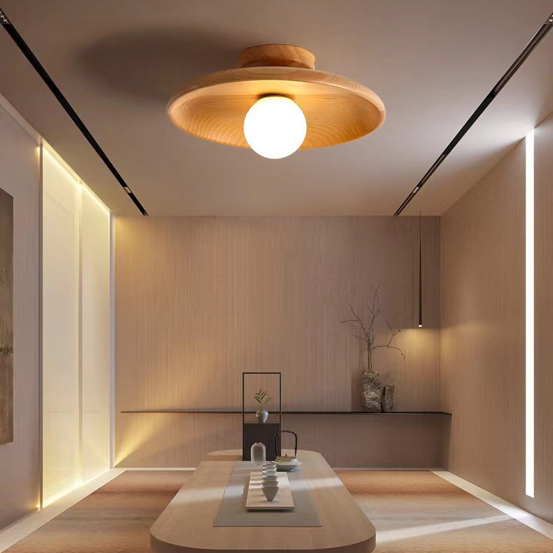1 Light Flush Mount Fixture Contemporary Wood Flush Light for Corridor