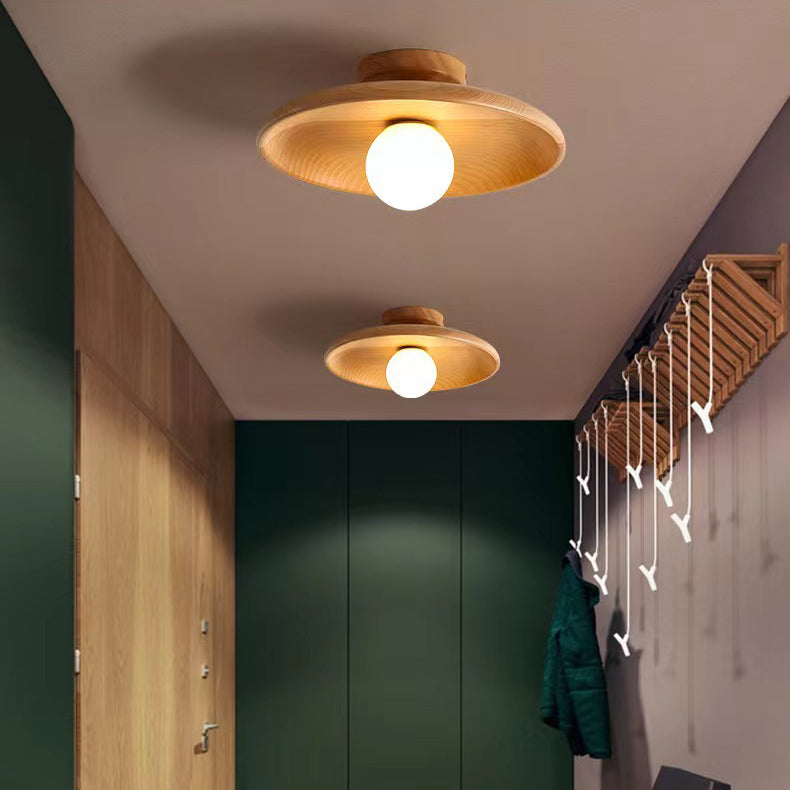 1 Light Flush Mount Fixture Contemporary Wood Flush Light for Corridor