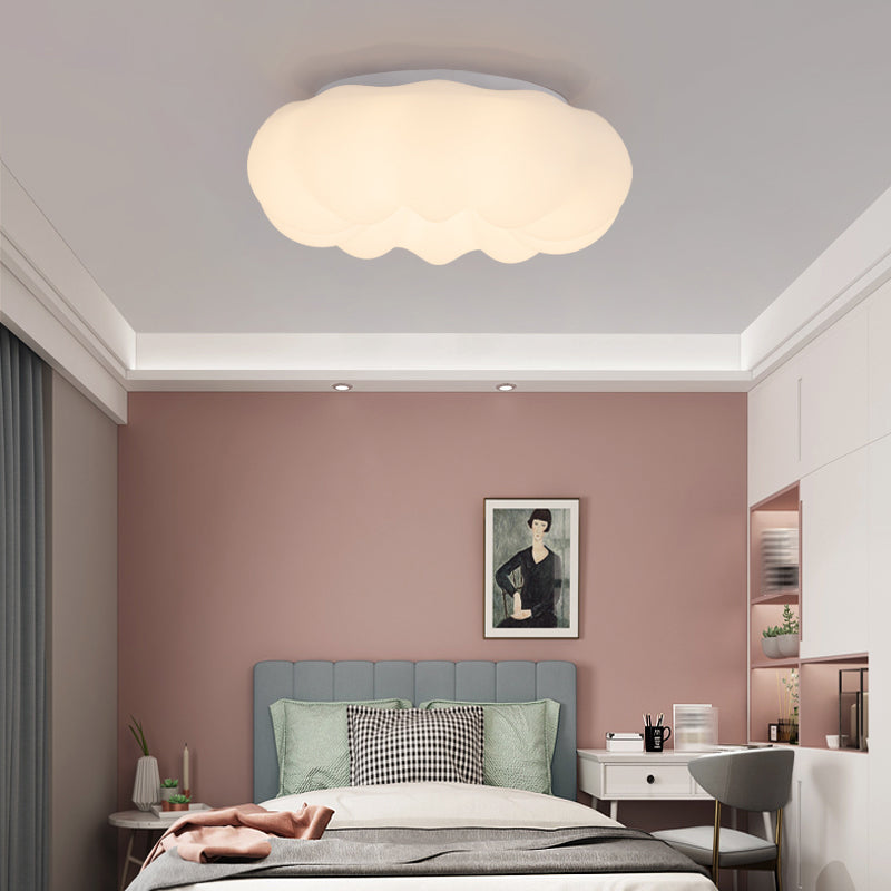 White Modern Metal Flush Mount Pumpkin Shape Ceiling Light with Plastic Shade for Bedroom