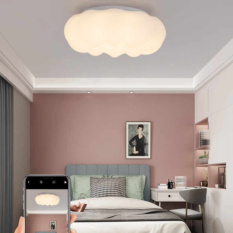 White Modern Metal Flush Mount Pumpkin Shape Ceiling Light with Plastic Shade for Bedroom