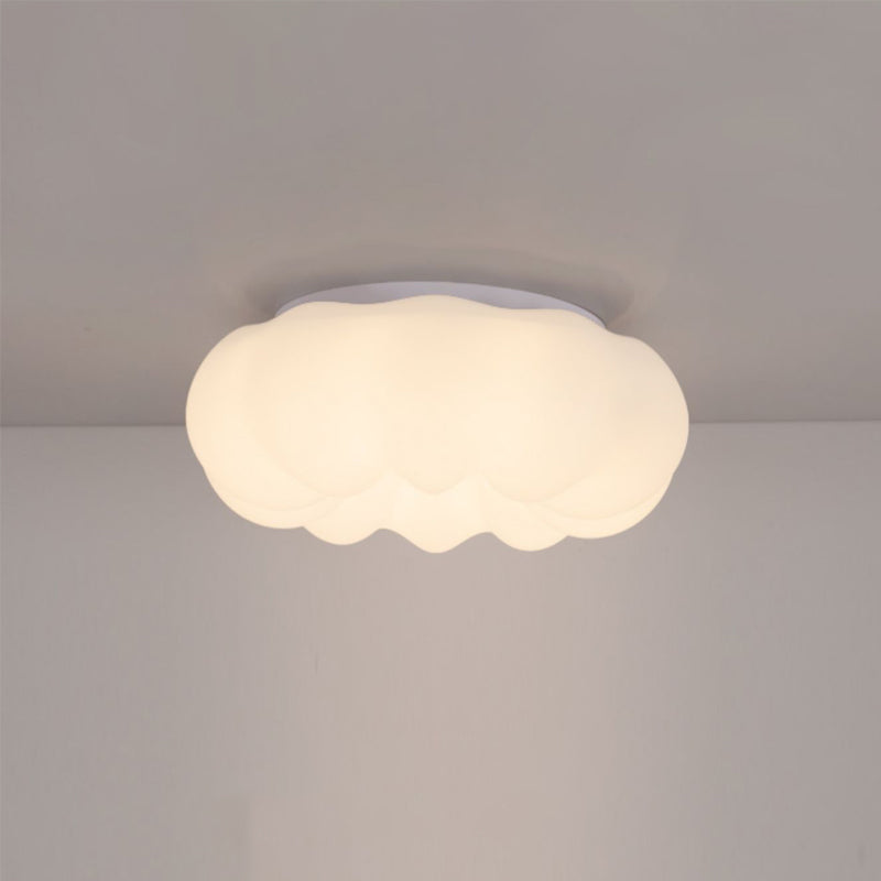 White Modern Metal Flush Mount Pumpkin Shape Ceiling Light with Plastic Shade for Bedroom