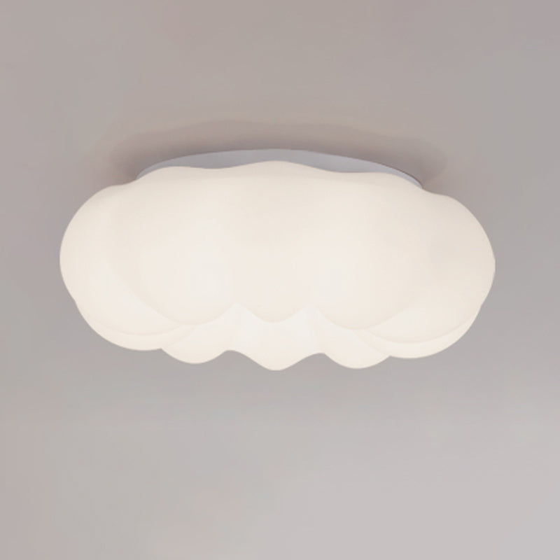 White Modern Metal Flush Mount Pumpkin Shape Ceiling Light with Plastic Shade for Bedroom
