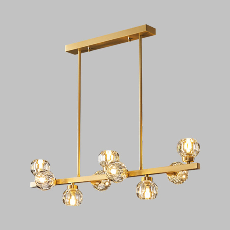 Solid Brass and Crystal Ceiling Pendant Fixture Multi - Head Kitchen Island Light in Gold
