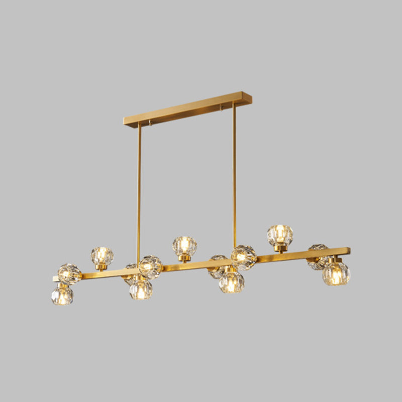 Solid Brass and Crystal Ceiling Pendant Fixture Multi - Head Kitchen Island Light in Gold