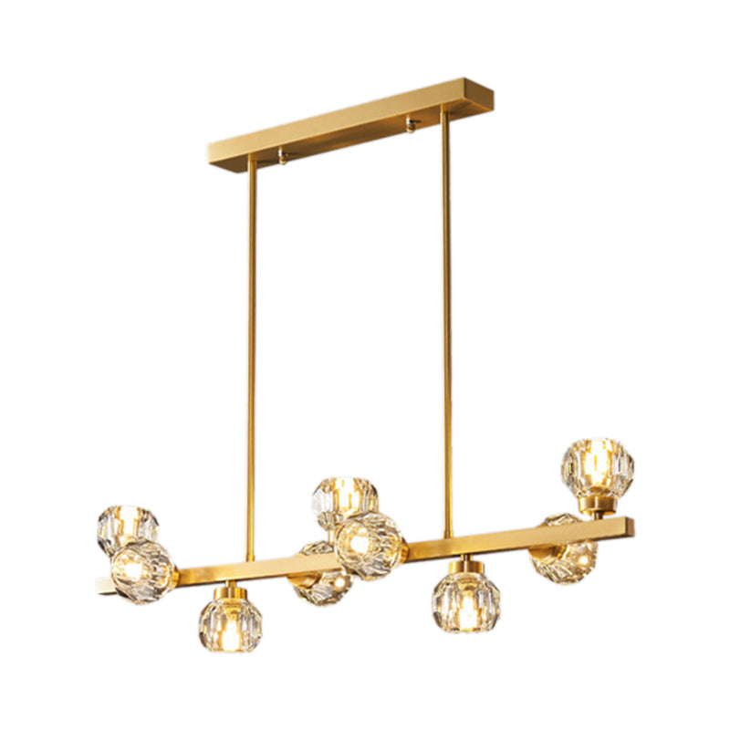 Solid Brass and Crystal Ceiling Pendant Fixture Multi - Head Kitchen Island Light in Gold
