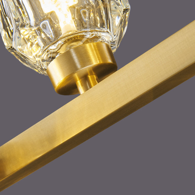 Solid Brass and Crystal Ceiling Pendant Fixture Multi - Head Kitchen Island Light in Gold