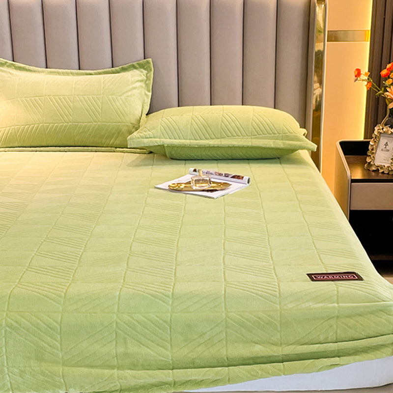 Flannel Bed Sheet Set Solid Color Winter Fitted Sheet for Bedroom