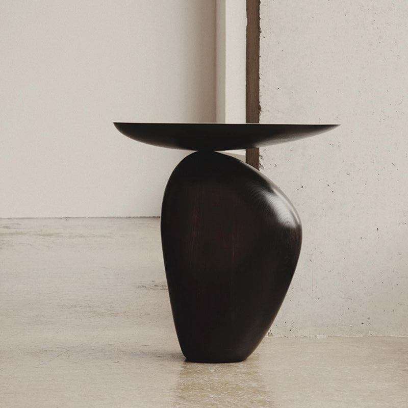 Contemporary Side End Table Oval Pedestal  Living Room Solid Wood Corner Table