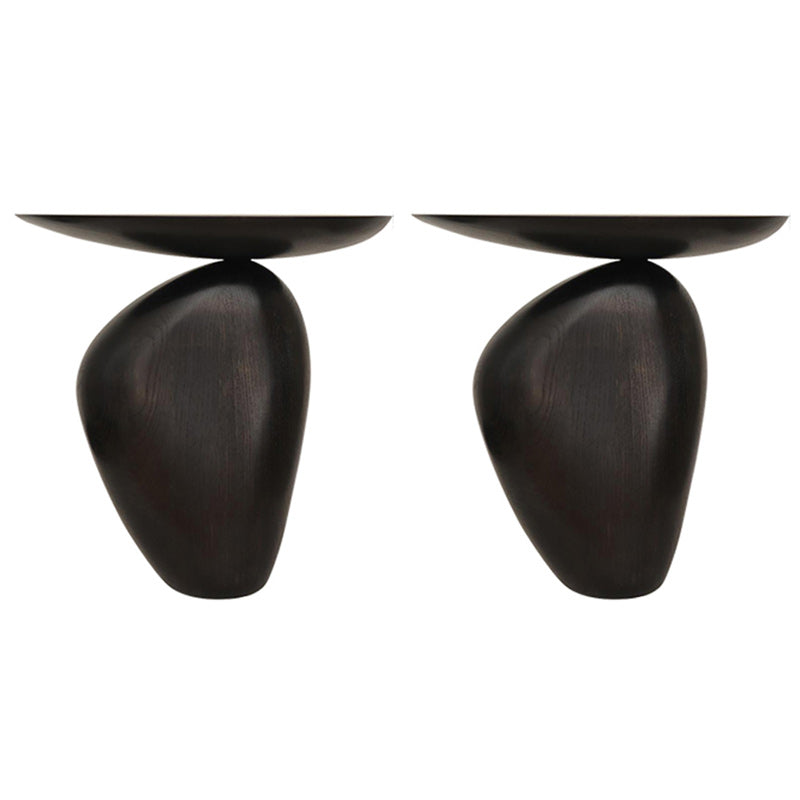 Contemporary Side End Table Oval Pedestal  Living Room Solid Wood Corner Table