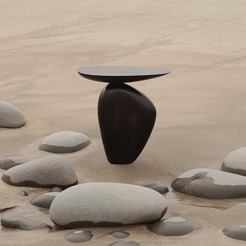 Contemporary Side End Table Oval Pedestal  Living Room Solid Wood Corner Table