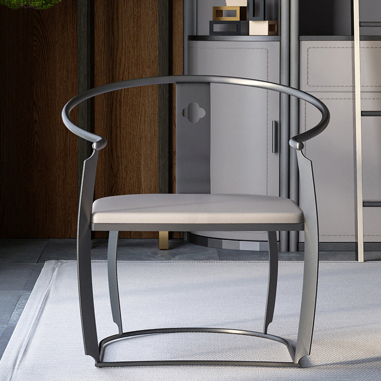 Glam Style Dining Chair Upholstered Arm Chair with Metal Base