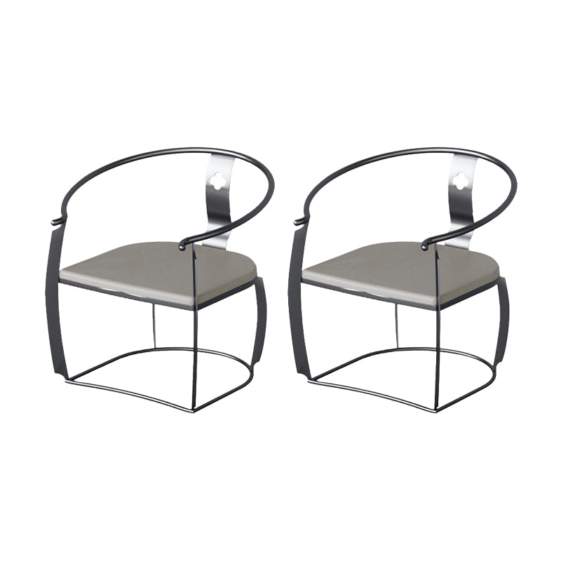 Glam Style Dining Chair Upholstered Arm Chair with Metal Base