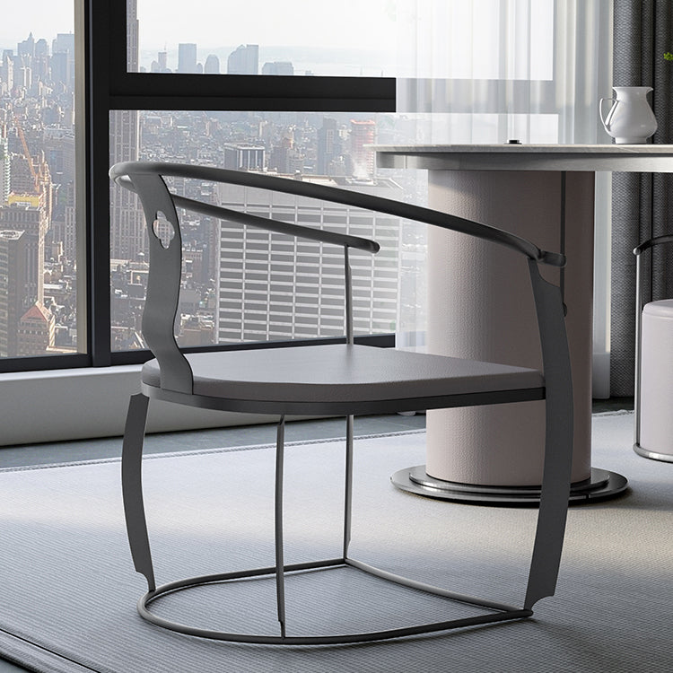 Glam Style Dining Chair Upholstered Arm Chair with Metal Base