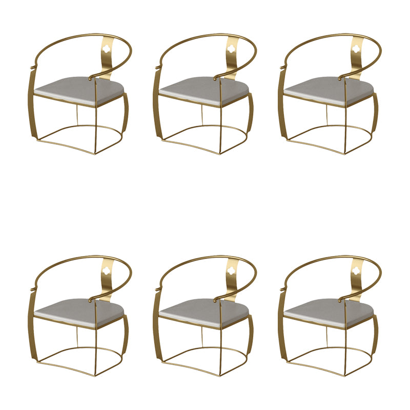 Glam Style Dining Chair Upholstered Arm Chair with Metal Base