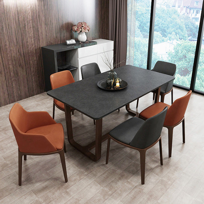 Simplicity Rectangle Dining Site Table Stone Dining Room Collection with Trestle Base