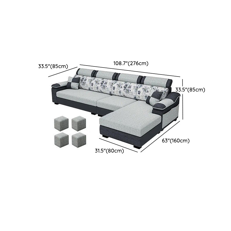 33.46" Tall Grey Sectional Sofa Faux Leather/Linen Flared Arm Modular Sofa