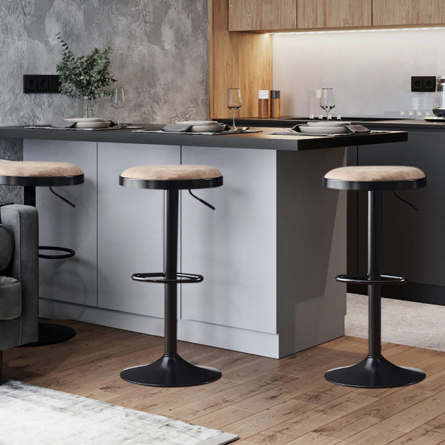 Faux Leather Barstools Adjustable Height Barstools with Footrest