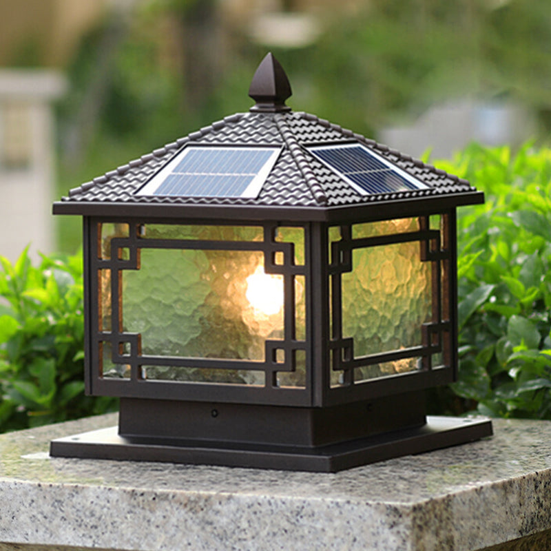 Modern Pillar Light Glass Shade LED Solar Lighting Fixture for Backyard