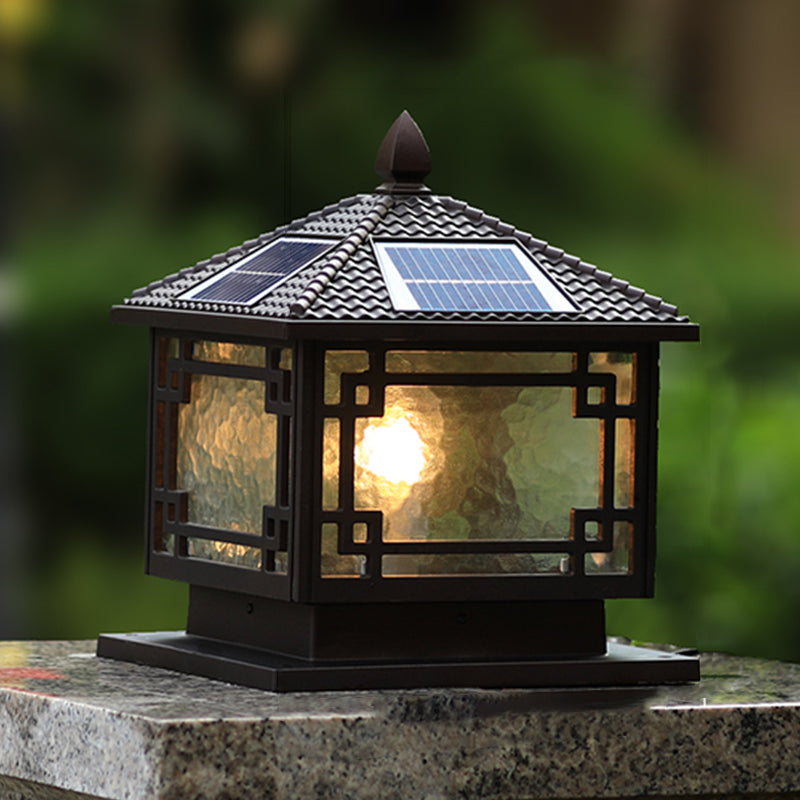 Modern Pillar Light Glass Shade LED Solar Lighting Fixture for Backyard