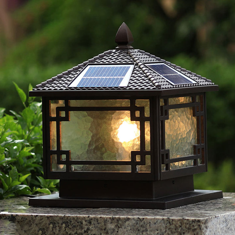 Modern Pillar Light Glass Shade LED Solar Lighting Fixture for Backyard