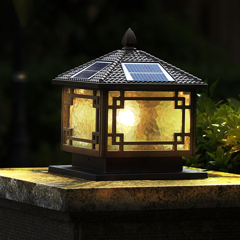 Modern Pillar Light Glass Shade LED Solar Lighting Fixture for Backyard