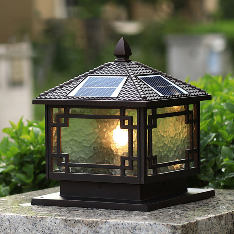 Modern Pillar Light Glass Shade LED Solar Lighting Fixture for Backyard