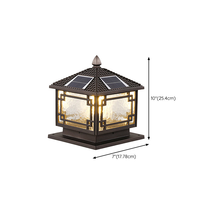 Modern Pillar Light Glass Shade LED Solar Lighting Fixture for Backyard