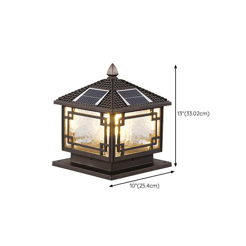 Modern Pillar Light Glass Shade LED Solar Lighting Fixture for Backyard