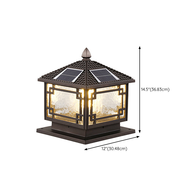 Modern Pillar Light Glass Shade LED Solar Lighting Fixture for Backyard