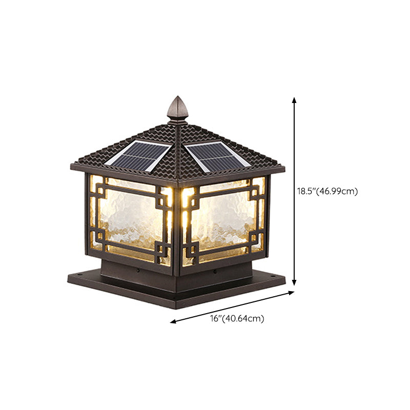 Modern Pillar Light Glass Shade LED Solar Lighting Fixture for Backyard