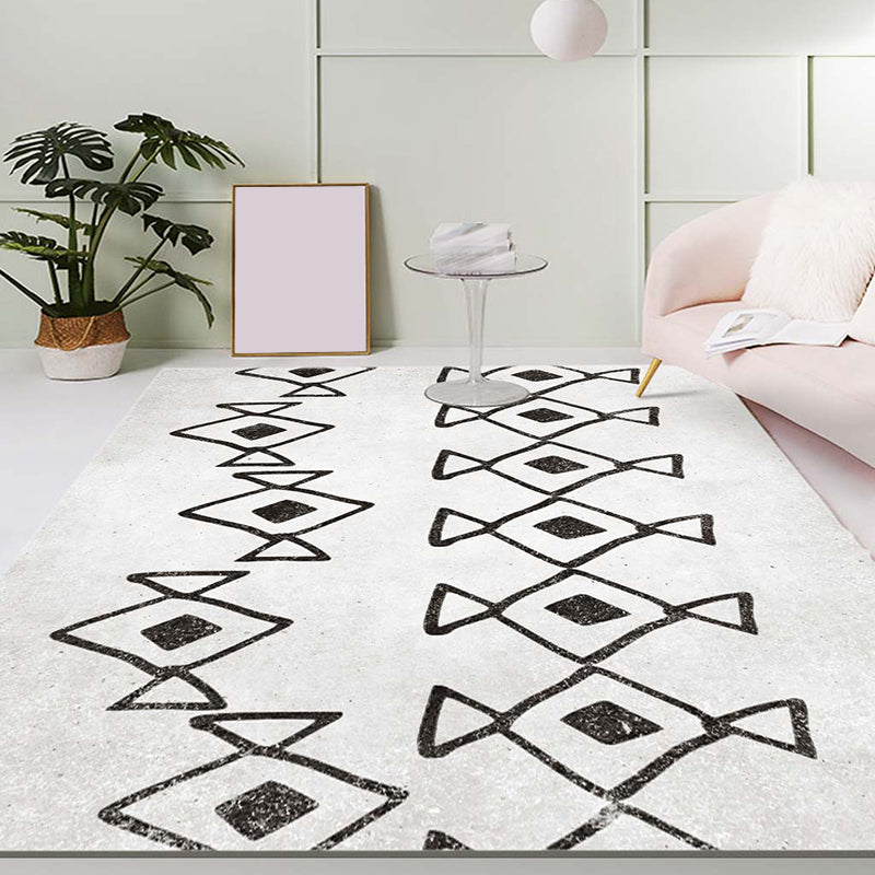 Americana Tribal Diamond Rug Beige Polyester Area Rug Stain Resistant Rug for Bedroom