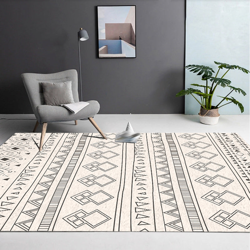 Americana Tribal Diamond Rug Beige Polyester Area Rug Stain Resistant Rug for Bedroom