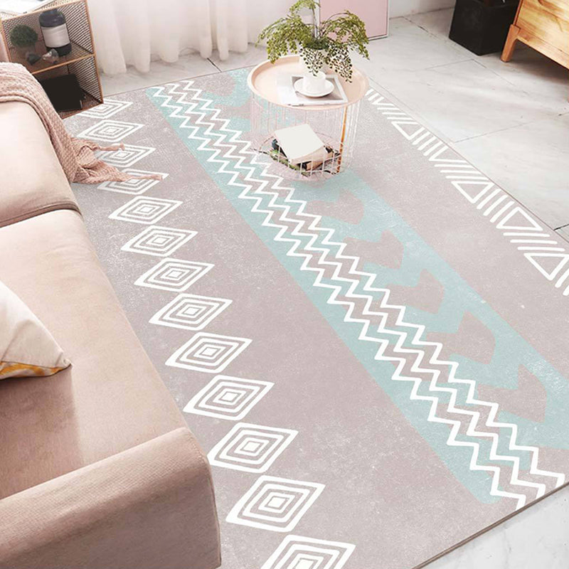 Americana Tribal Diamond Rug Beige Polyester Area Rug Stain Resistant Rug for Bedroom