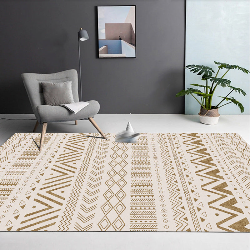 Americana Tribal Diamond Rug Beige Polyester Area Rug Stain Resistant Rug for Bedroom