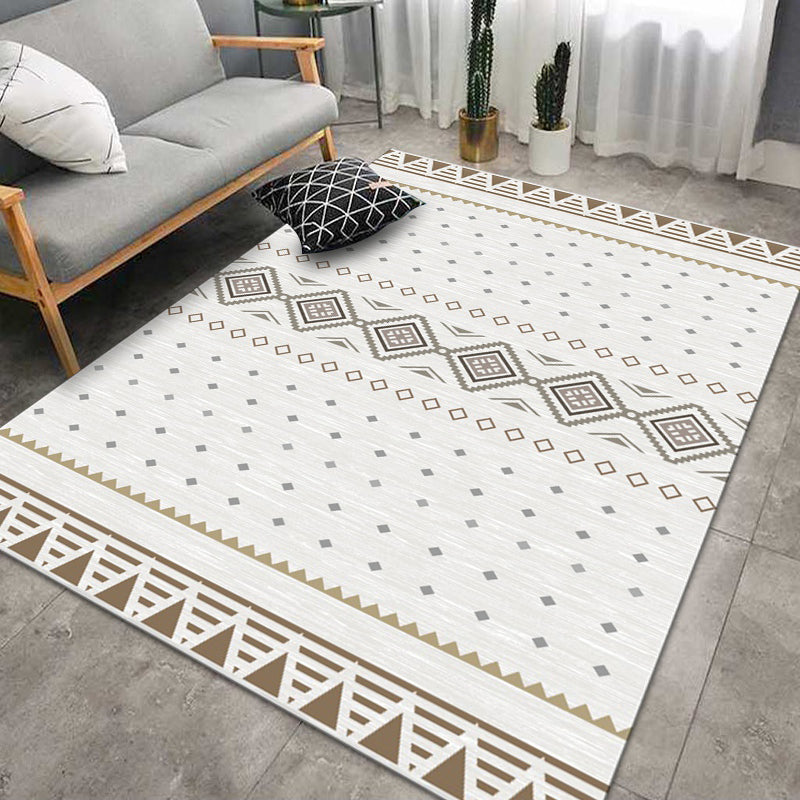 Americana Tribal Diamond Rug Beige Polyester Area Rug Stain Resistant Rug for Bedroom