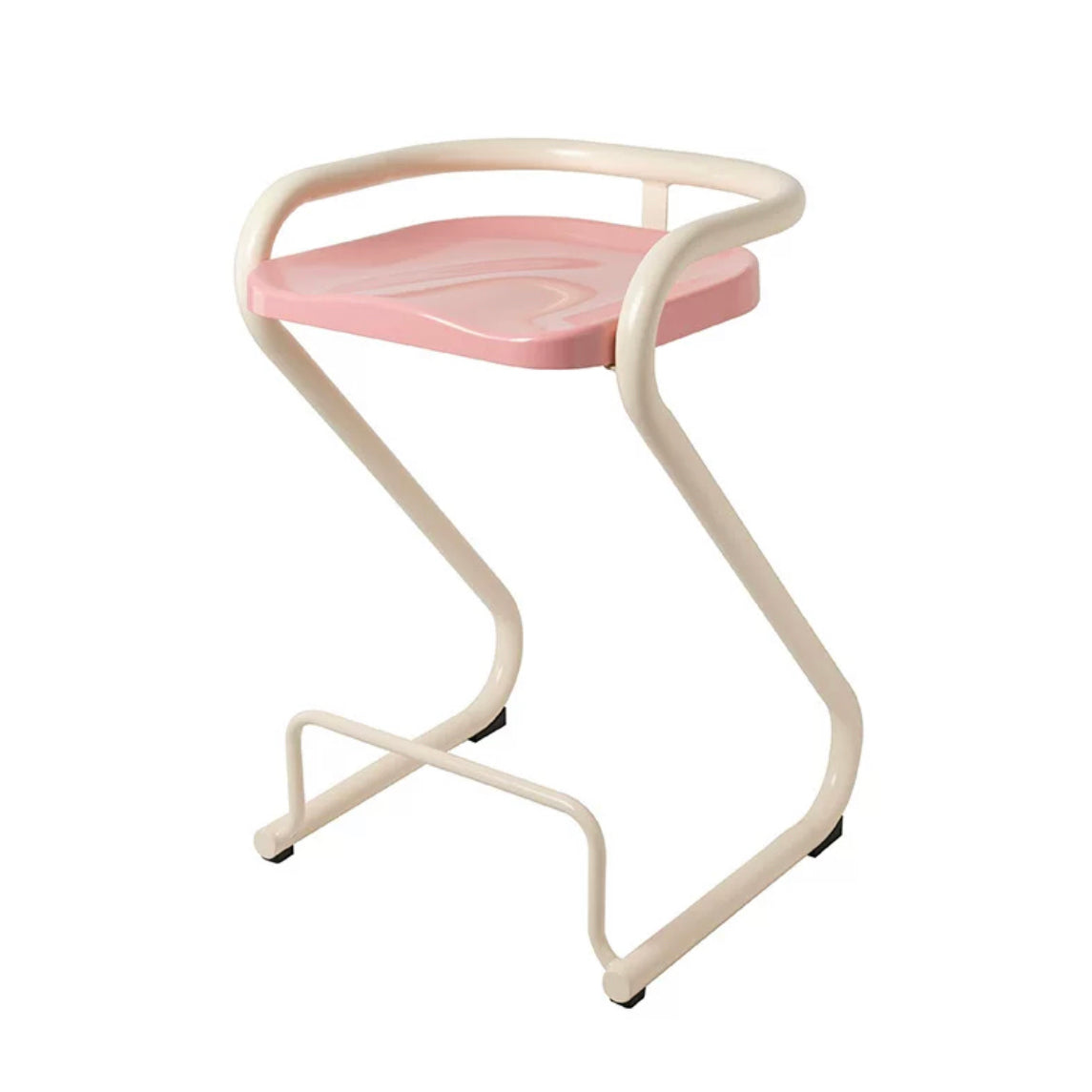 Contoured Seat Dining Stool Low Back Bar Stool with Metal Base