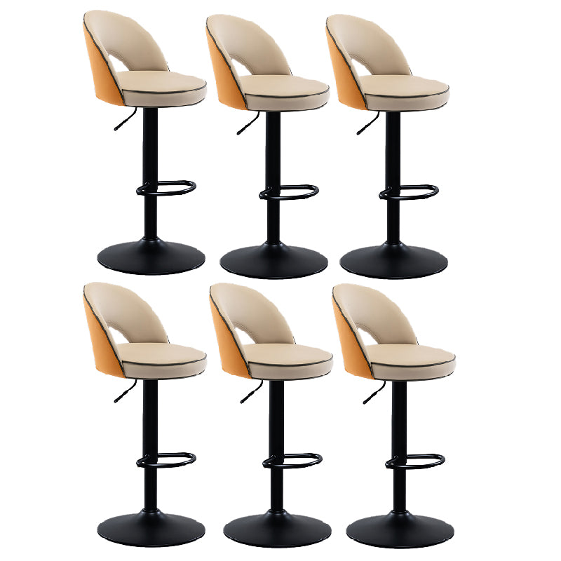 Swivel Adjustable Height Bar Stools Glam Style Faux Leather Bar Stool with Black Base