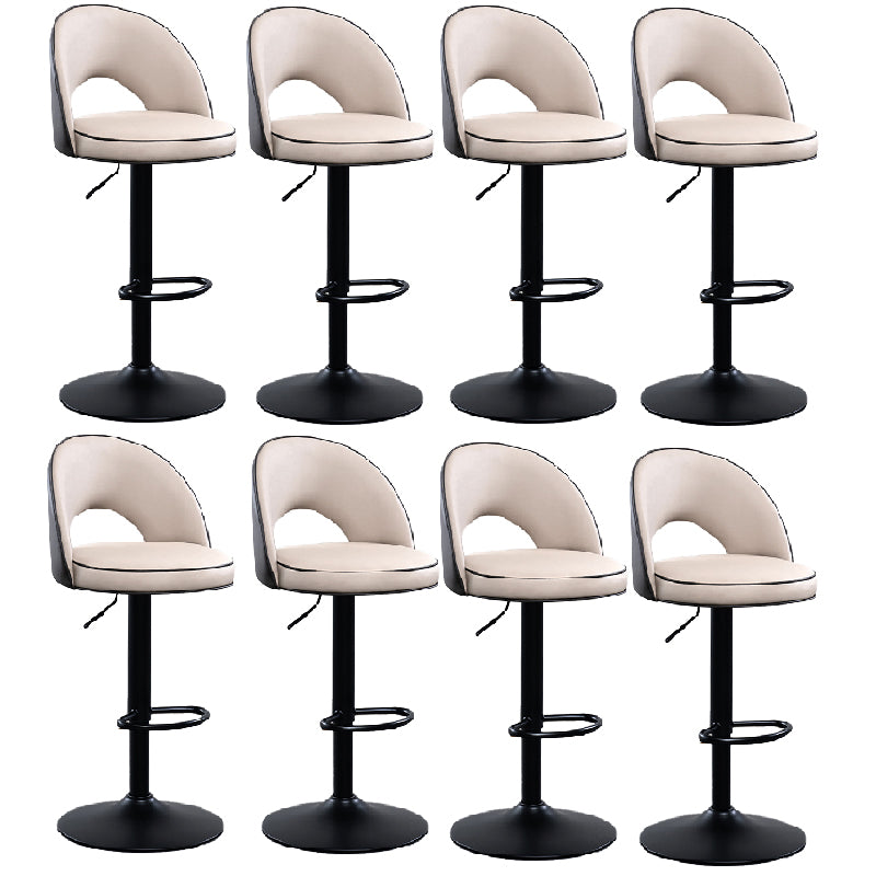 Swivel Adjustable Height Bar Stools Glam Style Faux Leather Bar Stool with Black Base