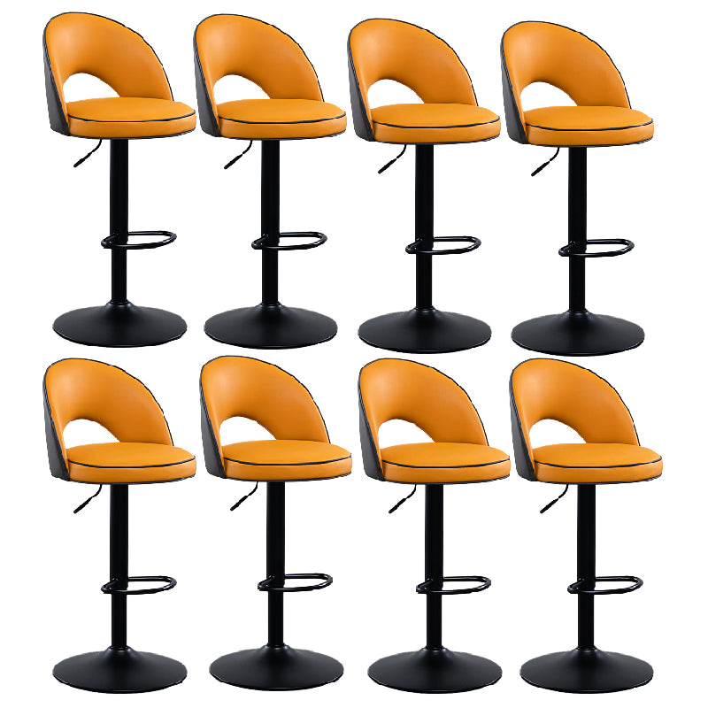 Swivel Adjustable Height Bar Stools Glam Style Faux Leather Bar Stool with Black Base