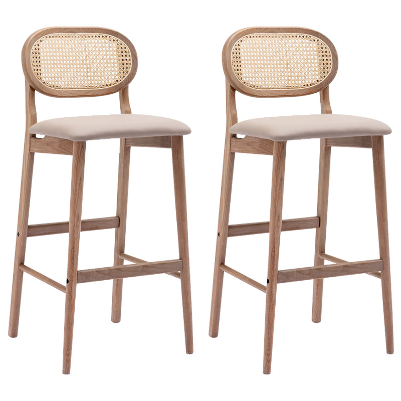 Contemporary Ash Wood Bar Stools Indoor Rattan Low Back Stool