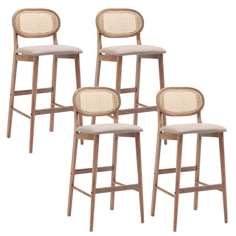 Contemporary Ash Wood Bar Stools Indoor Rattan Low Back Stool