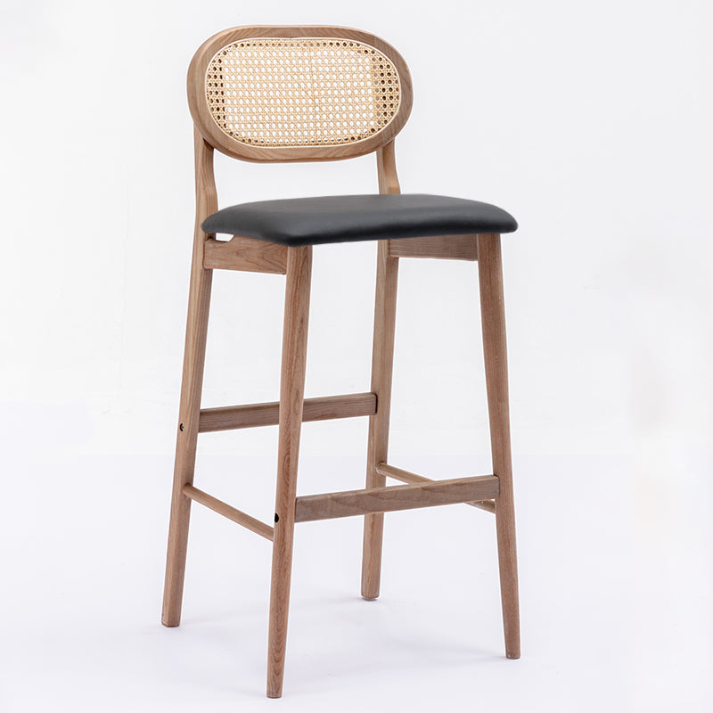 Contemporary Ash Wood Bar Stools Indoor Rattan Low Back Stool
