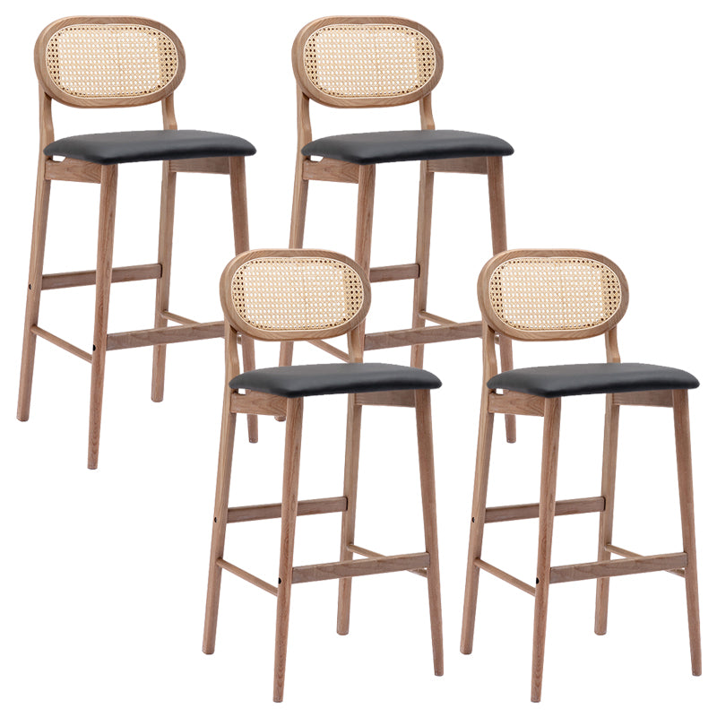 Contemporary Ash Wood Bar Stools Indoor Rattan Low Back Stool