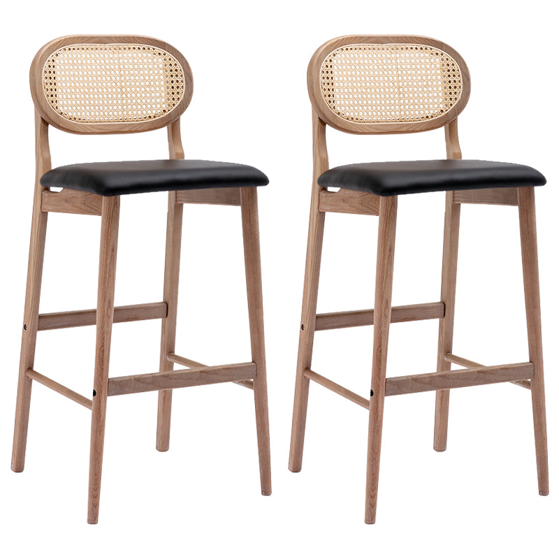 Contemporary Ash Wood Bar Stools Indoor Rattan Low Back Stool