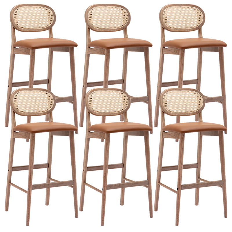 Contemporary Ash Wood Bar Stools Indoor Rattan Low Back Stool