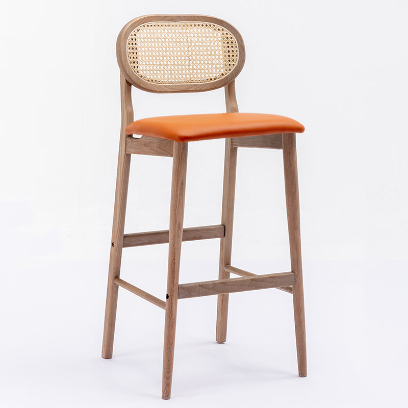 Contemporary Ash Wood Bar Stools Indoor Rattan Low Back Stool
