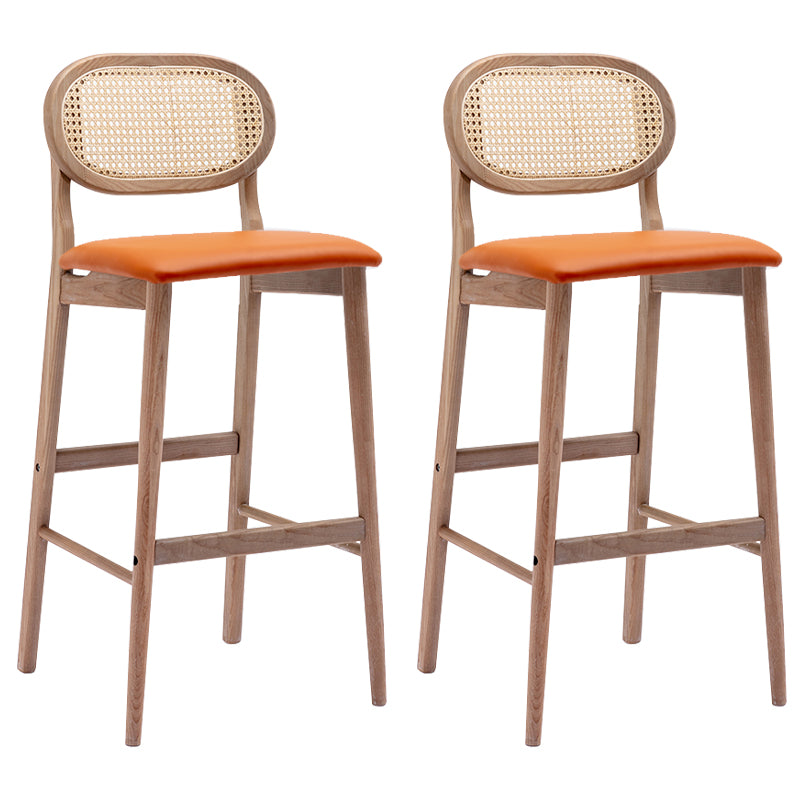 Contemporary Ash Wood Bar Stools Indoor Rattan Low Back Stool