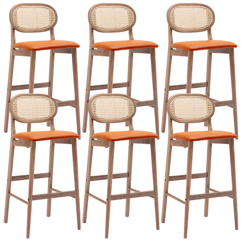 Contemporary Ash Wood Bar Stools Indoor Rattan Low Back Stool