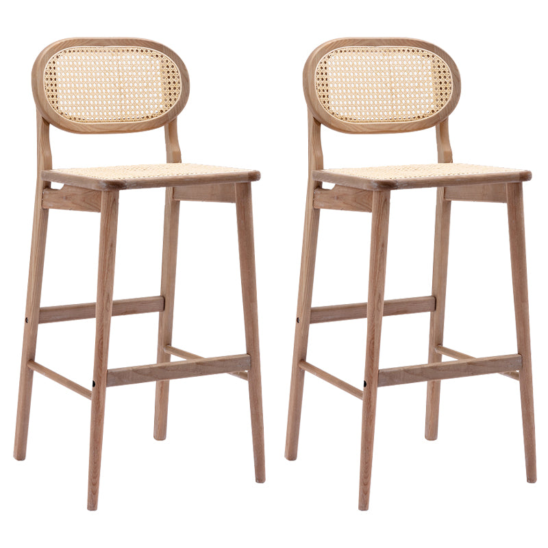 Contemporary Ash Wood Bar Stools Indoor Rattan Low Back Stool